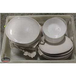 TOTE OF ASSORTED SIZED WHITE SERVING DISHES