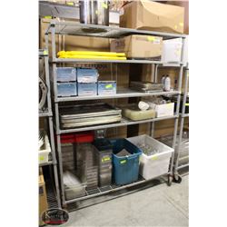 5 TIER GREY WIRE RACK ON CASTERS, 59 X 21 X 78