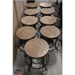 LOT OF 9 ADJUSTABLE HEIGHT WOODEN SEAT STOOLS