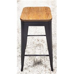 STACK OF 12 METAL & WOOD BAR HEIGHT STOOLS