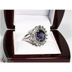 10K WHITE GOLD IOLITE / WHITE SAPPHIRE RING SIZE