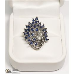 ORNATE 925 SILVER AND SAPPHIRE RING, SIZE