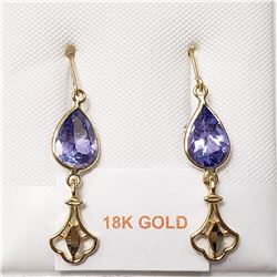 41)18 KARAT YELLOW GOLD PAIR OF TANZANITE EARRINGS