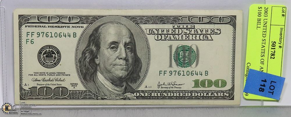2003 UNITED STATES OF AMERICA 100 BILL Kastner Auctions 2003-united-states-of-america-100-bill-kastner-auctions