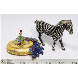 2 ENAMEL AND CRYSTAL TRINKET HINGED BOXES