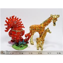 2 ENAMEL AND CRYSTAL TRINKET BOXES HINGED