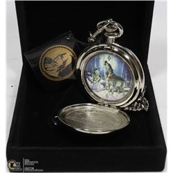 FRANKLIN MINT COLLECTOR POCKET WATCH, WOLF