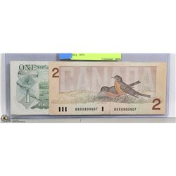 2 DOLLAR BILL 1986 AND 1 DOLLAR BILL  1973