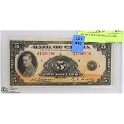 1935 FIVE DOLLAR BILL IN CASE