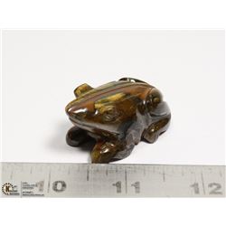 CARVED TIGERS EYE FROG FIGURINE