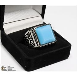 NEW MEN'S STAINLESS STEEL RING WITH BLUE