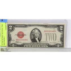 US 1928  RED SEAL TWO DOLLAR BILL-