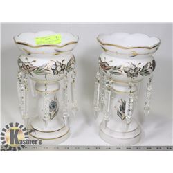 PAIR OF VINTAGE BRISTAL GLASS MANTLE LUSTRES WITH