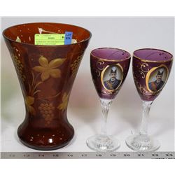 EGERMANN VINTAGE RED ETCHED CRYSTAL CZECH VASE