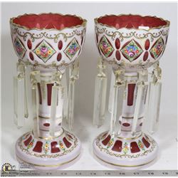 PAIR OF ANTIQUE WHITE MOSER ART GLASS MANTLE