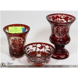 3 PIECES OF BOHEMIA HERITAGE CRANBERRY CRYSTAL