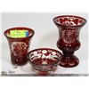 Image 1 : 3 PIECES OF BOHEMIA HERITAGE CRANBERRY CRYSTAL
