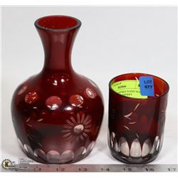 2 PIECES OF BOHEMIA HAND MADE THUMBPRINT CRANBERRY