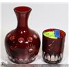 Image 1 : 2 PIECES OF BOHEMIA HAND MADE THUMBPRINT CRANBERRY