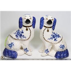 PAIR OF BLUE ROSE ANTIQUE 9" TALL SPANIELS WITH