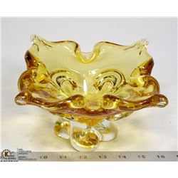 VINTAGE GOLD CHALET ART GLASS DISH, 9 X 5