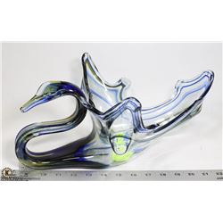VINTAGE BLUE SWAN MURANO ART GLASS, 15 X 10