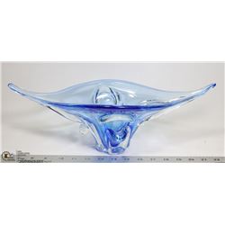 MID CENTURY MODERN CHALET BLUE ART GLASS, 15 X 5