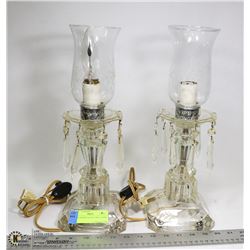TWO ANTIQUE GLASS TABLE LAMPS 15" TALL