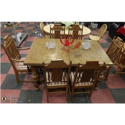 ANTIQUE ENGLISH TUDOR STYLE OAK DINING SET,