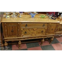 ANTIQUE ENGLISH TUDOR STYLE OAK BUFFET SIDEBOARD,