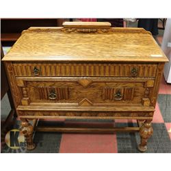 ANTIQUE ENGLISH TUDOR STYLE OAK BUFFET CABINET,