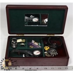 ROSEWOOD JEWELLERY BOX W/CONTENTS -