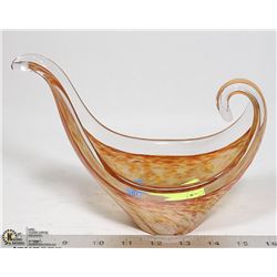 ORANGE GOLD ART GLASS DISH 7" TALL