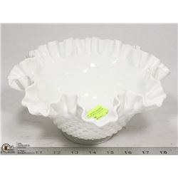 ANTIQUE HOBNAIL MILKGLASS CRIMPED BOWL, FENTON