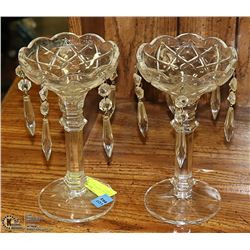 PAIR OF CRYSTAL CANDLE HOLDERS 8" TALL