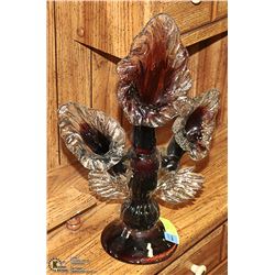 DARK PURPLE GLASS ART SCULPTURE 13" TALL