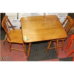 CHILDRENS WOOD TABLE & 2 CHAIR SET