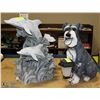 Image 1 : 2 GARDEN STATUES, DOG 15" TALL & DOLPHINS 16" TALL