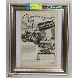 ORIGINAL 1949 HARLEY DAVIDSON AD IN FRAME