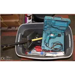 TOTE OF MISC TOOLS  AND MORE