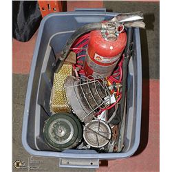 TOTE OF MISC - FIRE EXTINGUISHER AND OTHER TOOLS