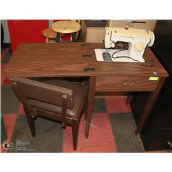 SINGER SEWING MACHINE WITH CABINET INCLUDING CHAIR