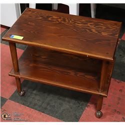 VINTAGE SOLID WOOD SIDE TABLE WITH CASTORS