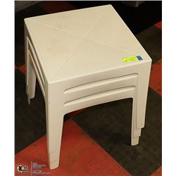 LOT OF THREE PATIO PIECES STACKABLE TABLE