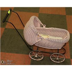 WICKER DOLL CARRIAGE (PINK)