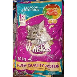 TWO 9.1KG BAGS WHISKAS SEAFOOD CAT FOOD