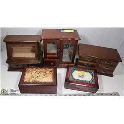 LOT OF 5 JEWELLERY BOXES (1 IS MUSICAL)