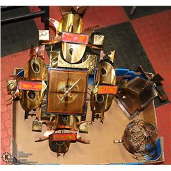 3 METAL DECORATIVE ITEMS (CLOCK NEEDS BATTERY)