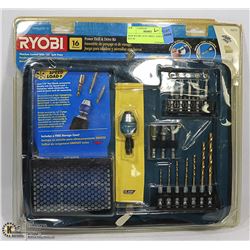 NEW RYOBI 16-PC DRILL AND DRIVE SET IN