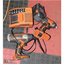 RIDGID 18V SET INCL DRILL, IMPACT DRILL, CHARGER &